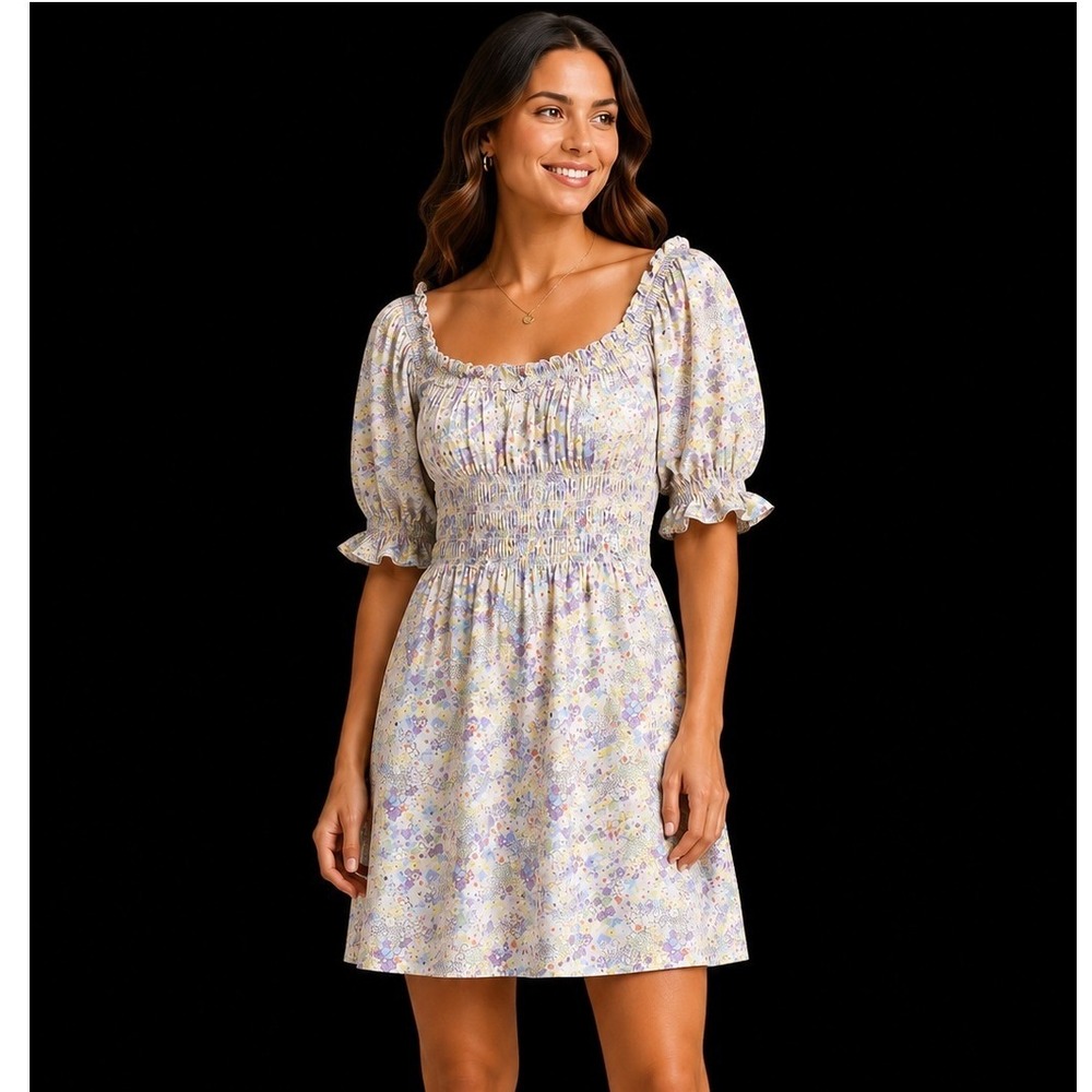 Levi's Floral Puff Sleeve Smocked Dress‎ Womens L Pastel Cottagecore